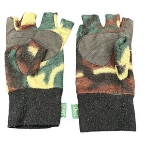 Orvis Mens XL Camouflage Fleece Fingerless Gloves Made in USA Woodland Camo